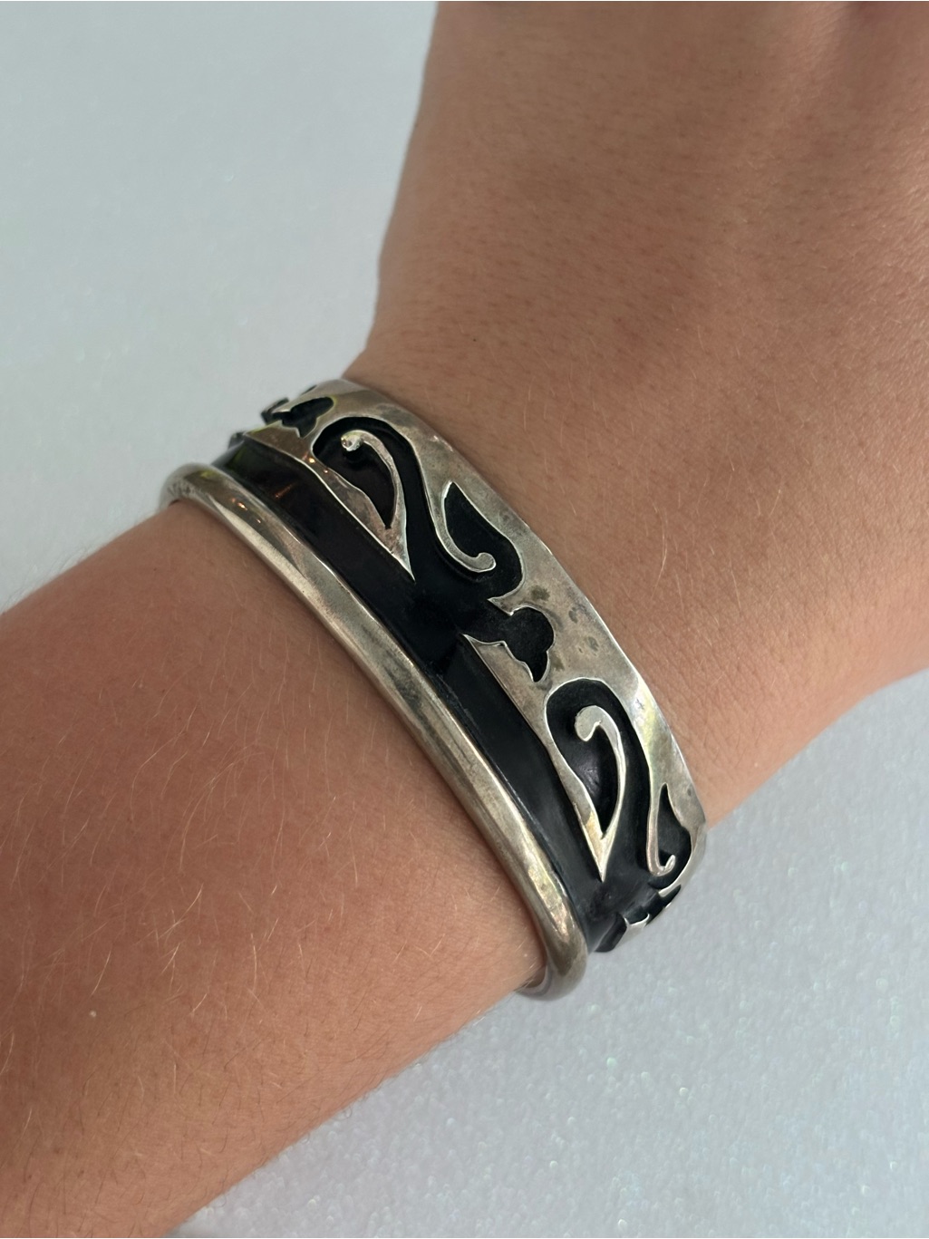 Large Native American Sterling Silver Shadow Box Cuff Bracelet